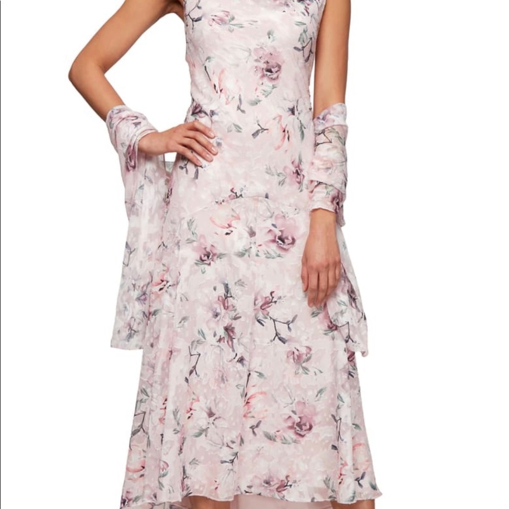 Alex Evenings floral chiffon high low evening gown/dress